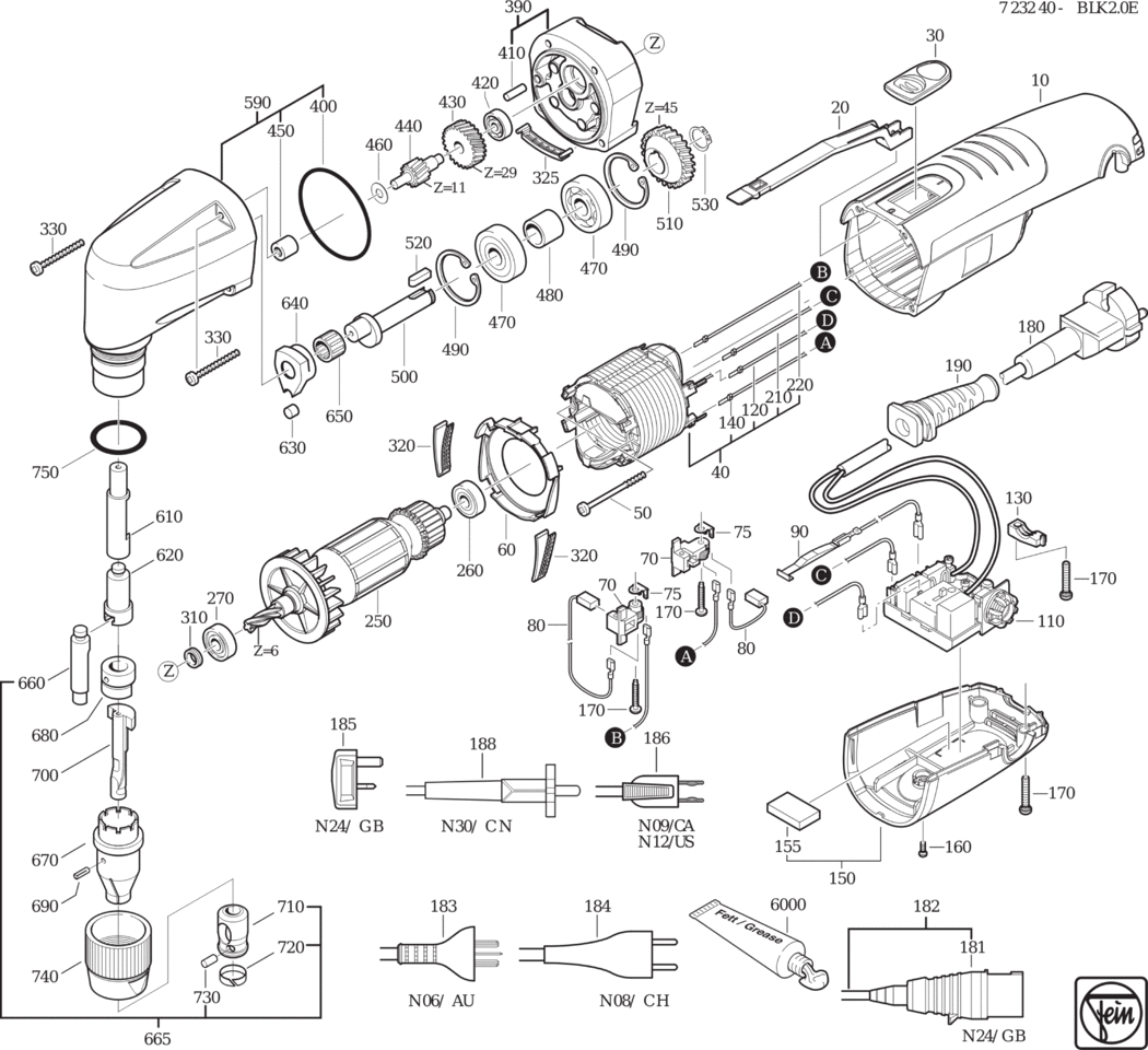 Fein BLK 2.0 E ⡐/60Hz 110/120V) / 72324024110 Spare Parts