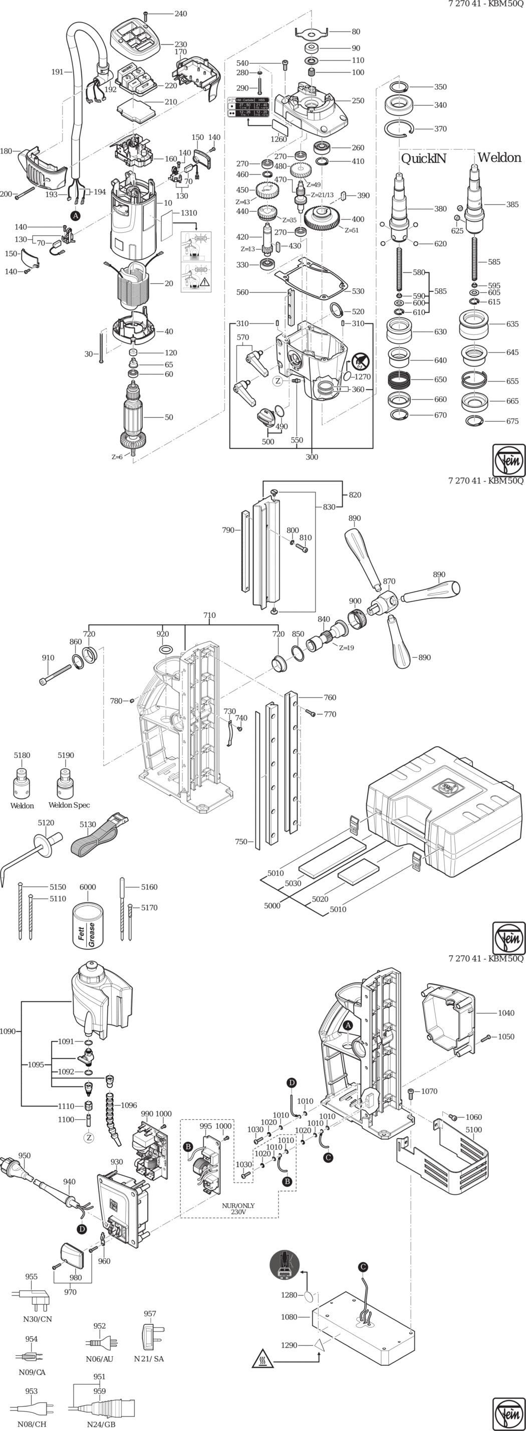 Fein KBM 50 Q ⡐Hz 110V) / 72704124110 Spare Parts