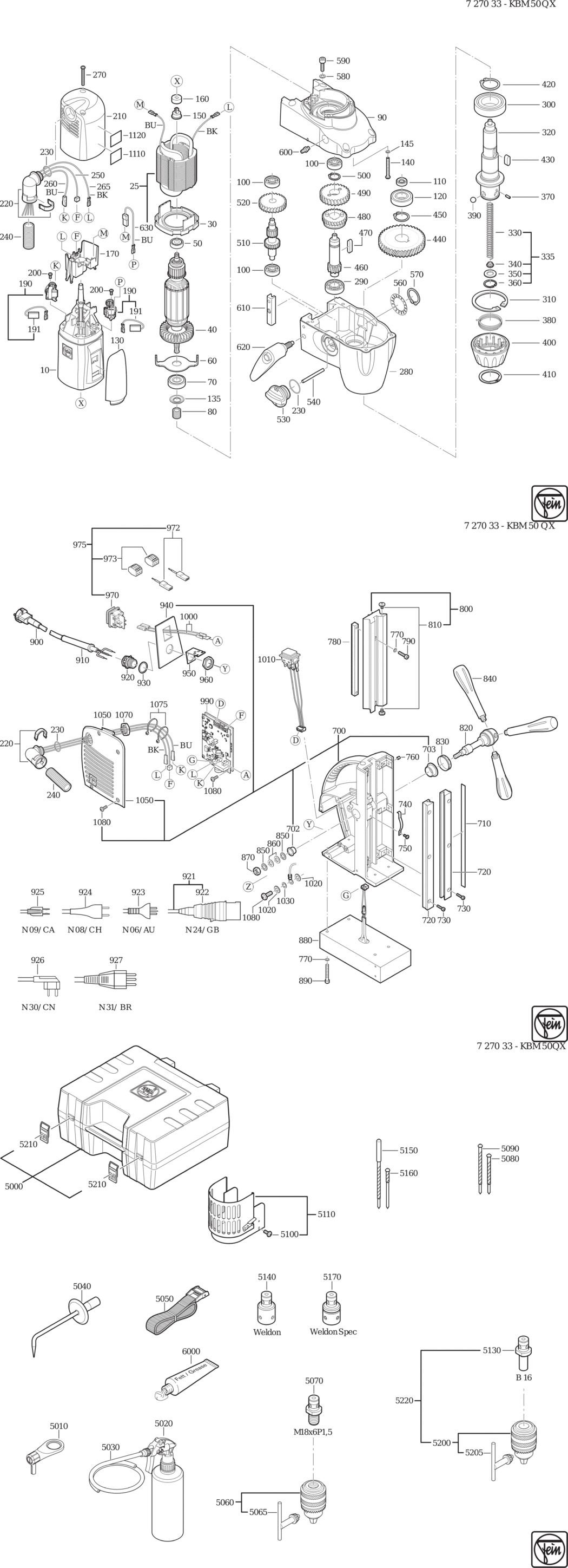 Fein KBM 50 QX ⡐/60Hz 110/120V) / 72703324110 Spare Parts