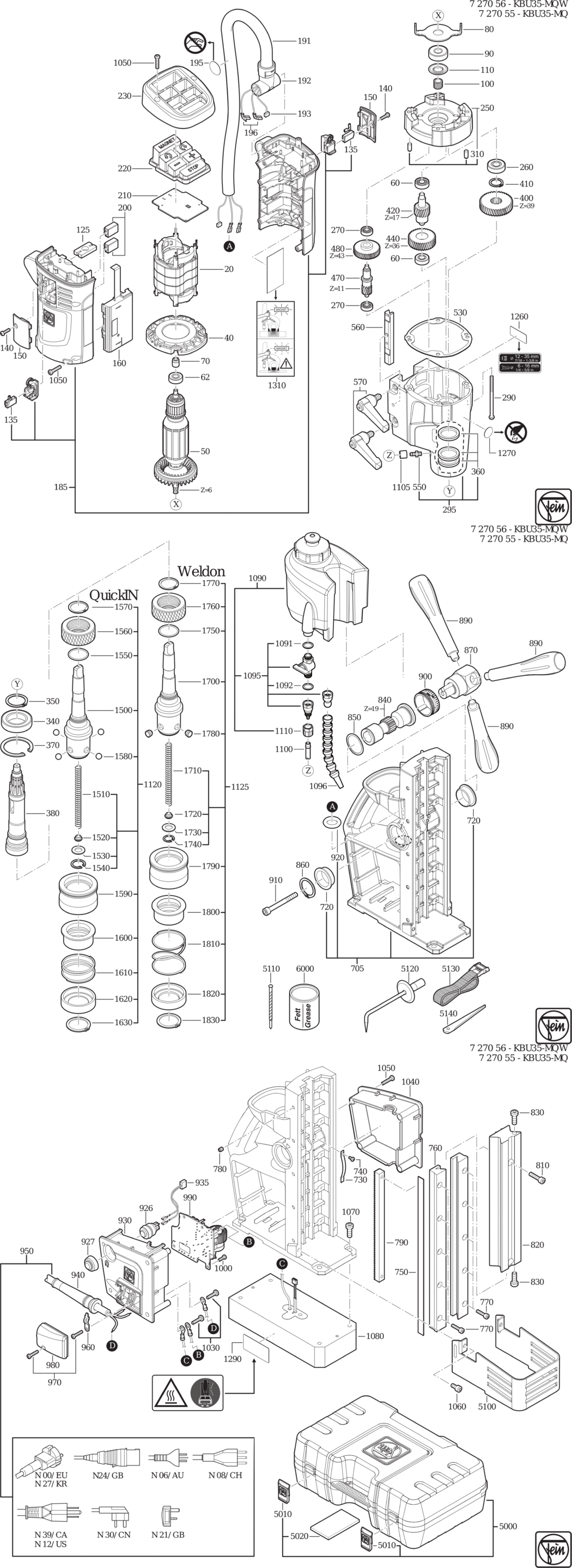 Fein KBU 35 MQW ⡐/60Hz 110/120V) / 72705624110 Spare Parts