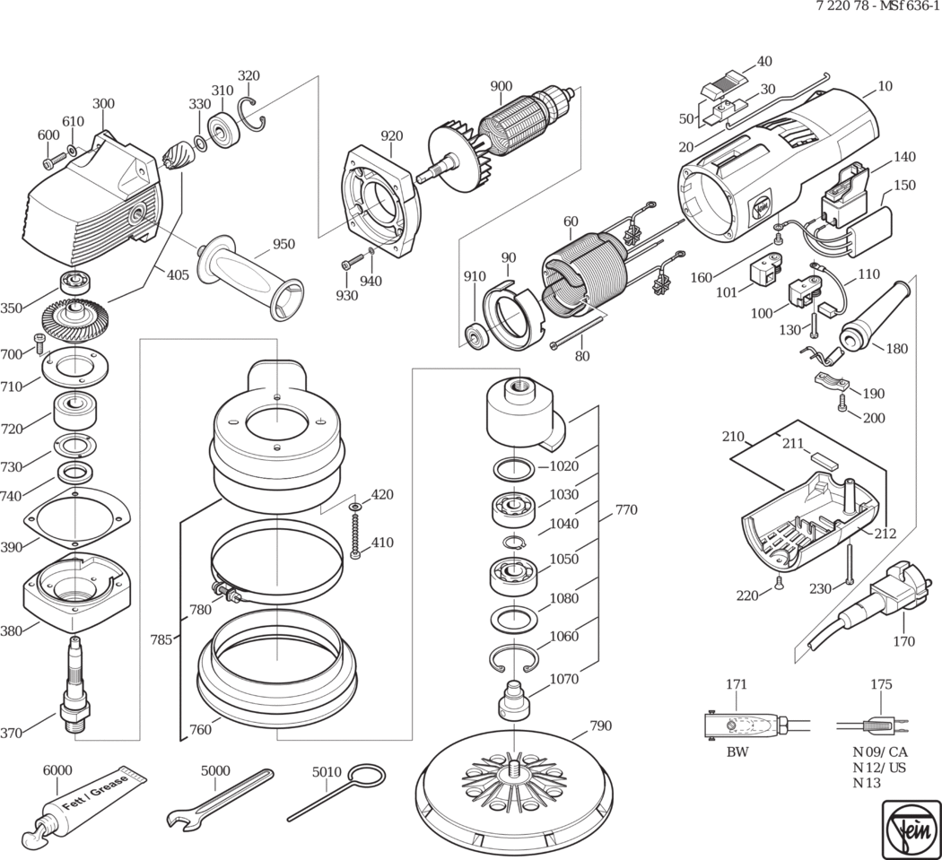 Fein MSf 636-1 ⡐Hz 110V) / 72207800115 Spare Parts