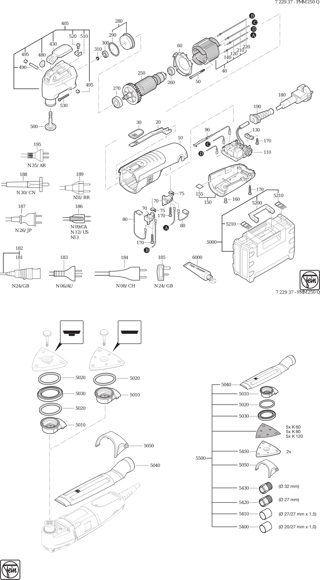 Fein FMM 250 Q ⡐/60Hz 110/120V) / 72293724110 Spare Parts