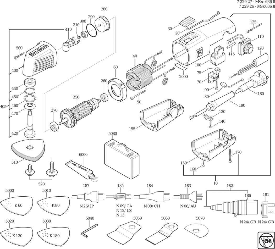 Fein MSxe 636 II ⡐Hz 230V) / 72292700237 Spare Parts