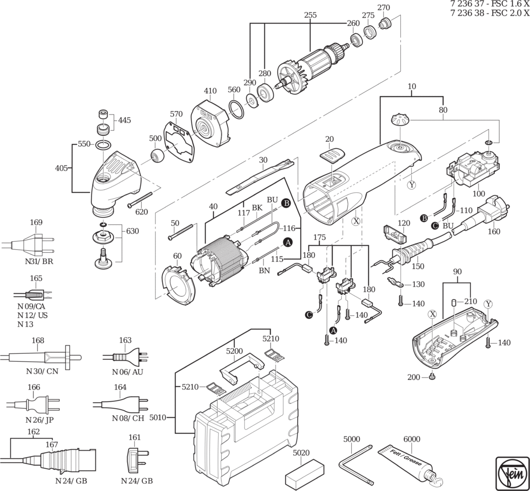 Fein FSC 2.0 X ⡐/60Hz 220/230V) / 72363824230 Spare Parts