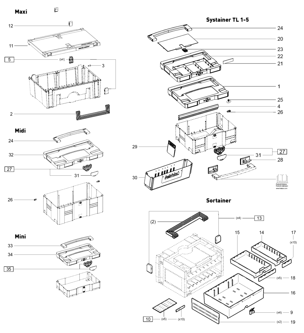 Festool Systainer T-LOC 1-5 / Maxi / Sortainer / 498432 Spare Parts